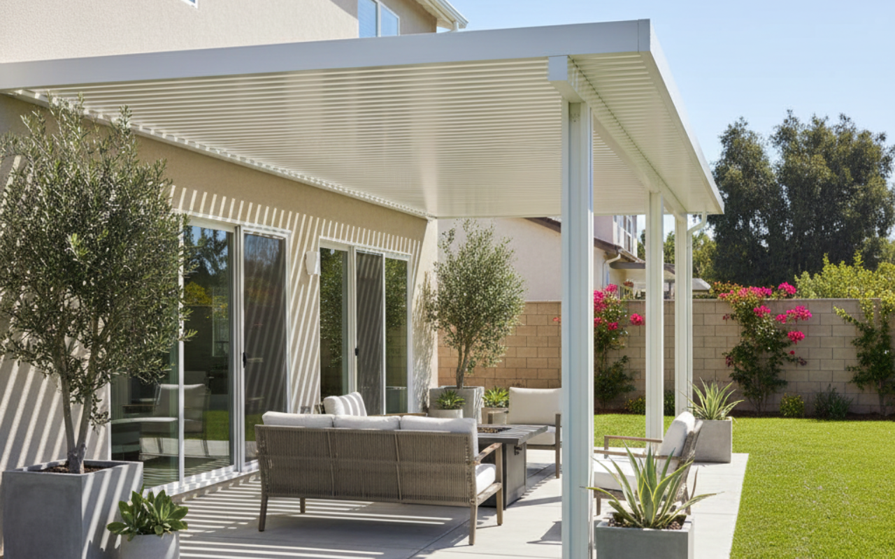 Custom Aluminum Patio Cover Installation in Orange County Backyard