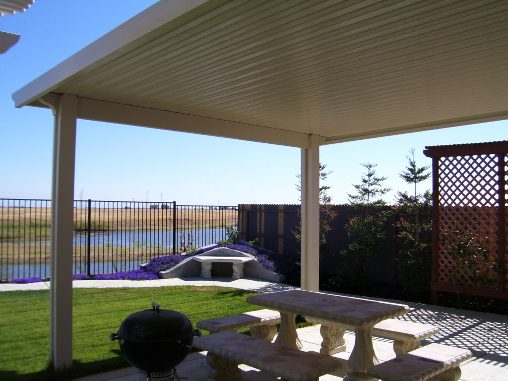 Modern DuraCool patio cover installed in an Orange County backyard, offering heat reduction and low-maintenance outdoor comfort