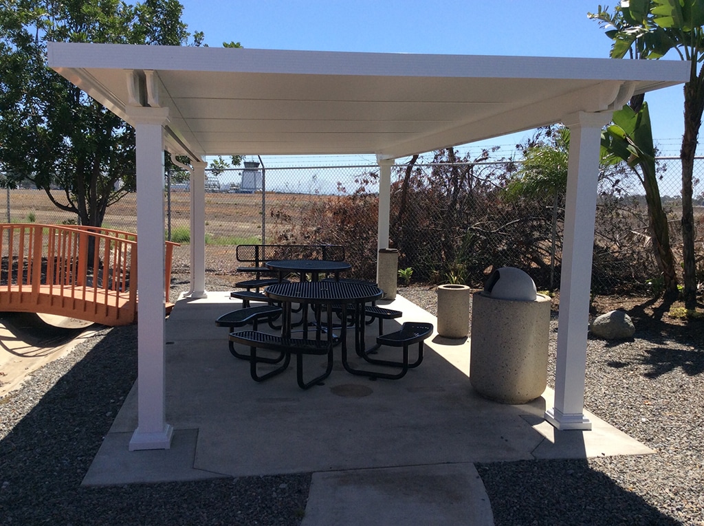 Free-standing patio cover enhancing outdoor living space with shade and style in Orange County, CA