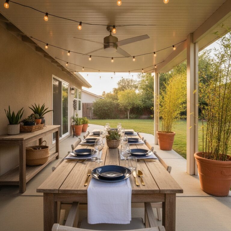 The Grandkids Patio: Shade, a Fan, and a Dinner Table featured image